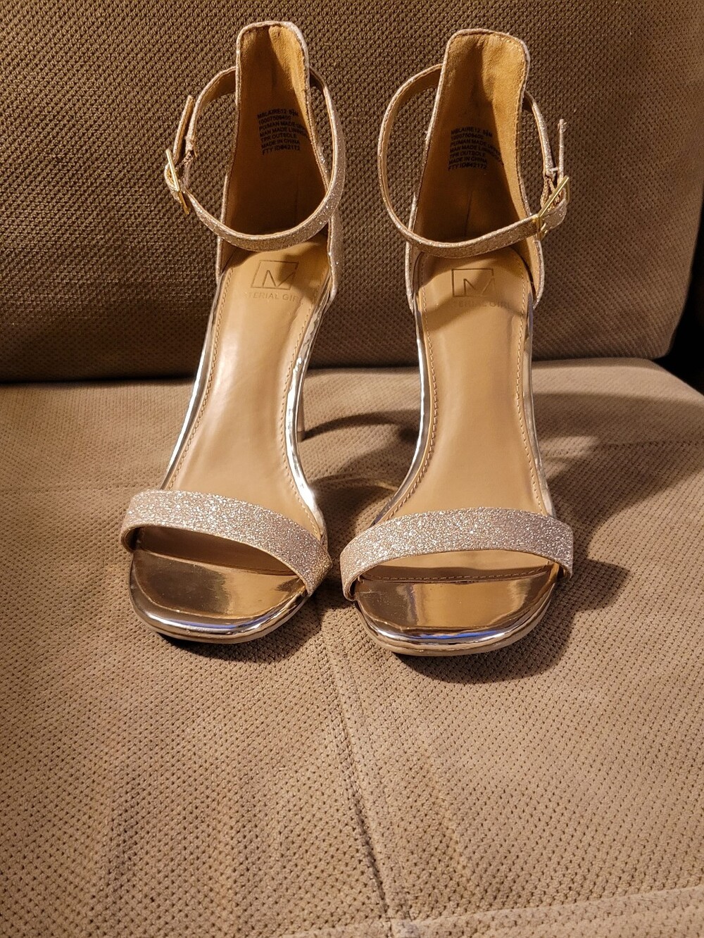 Stunning Metallic Glitter Ankle-Strap Heels - Champagne And Gold Never Worn